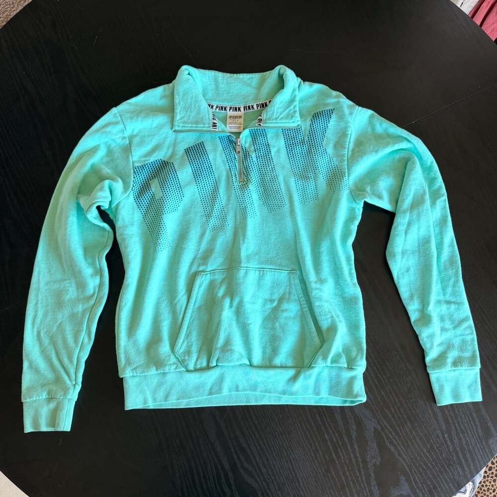 PINK Victoria's Secret Campus 1/4 Zip Pullover Bright Blue Small